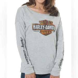 Harley-Davidson® Women's Distressed Elongated B&S Long Sleeve, Gray Size 2X